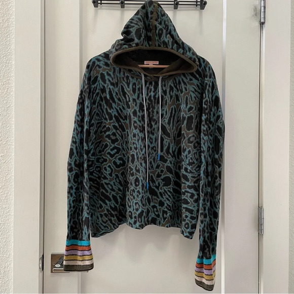 Lisa Todd Women's Blue Long Sleeve Animal-Print Hoodie Sweater Size L - Picture 3 of 10